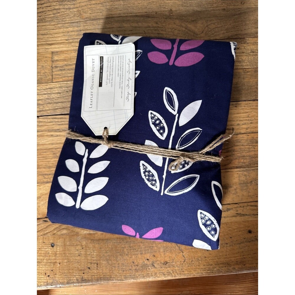 Pottery Barn Teen Dorm Leaflet Organic Bed Duvet Cover Full Queen FQ Navy Purple